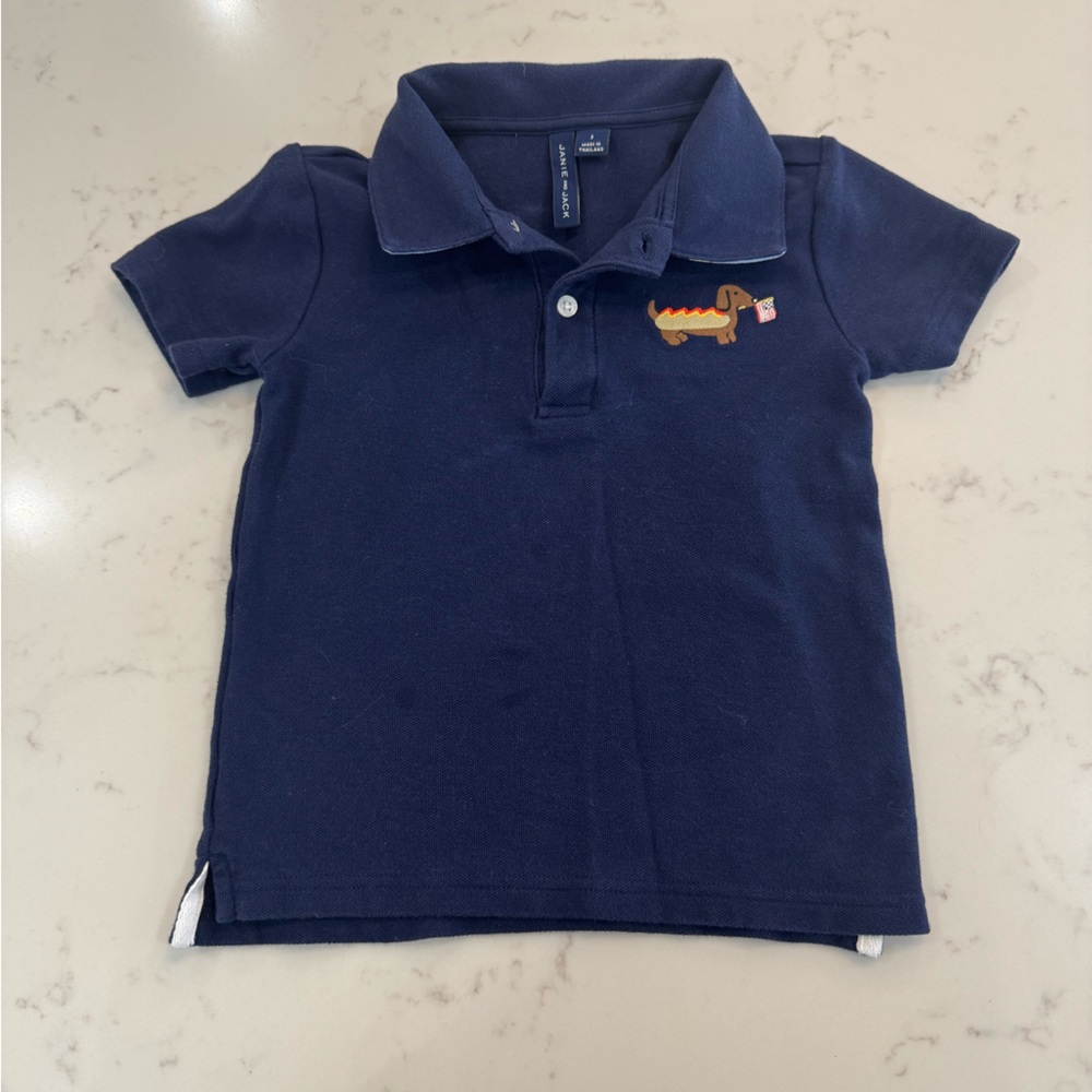 Janie and Jack 3T Navy Polo with Dachshund Hot Dog Embroidery